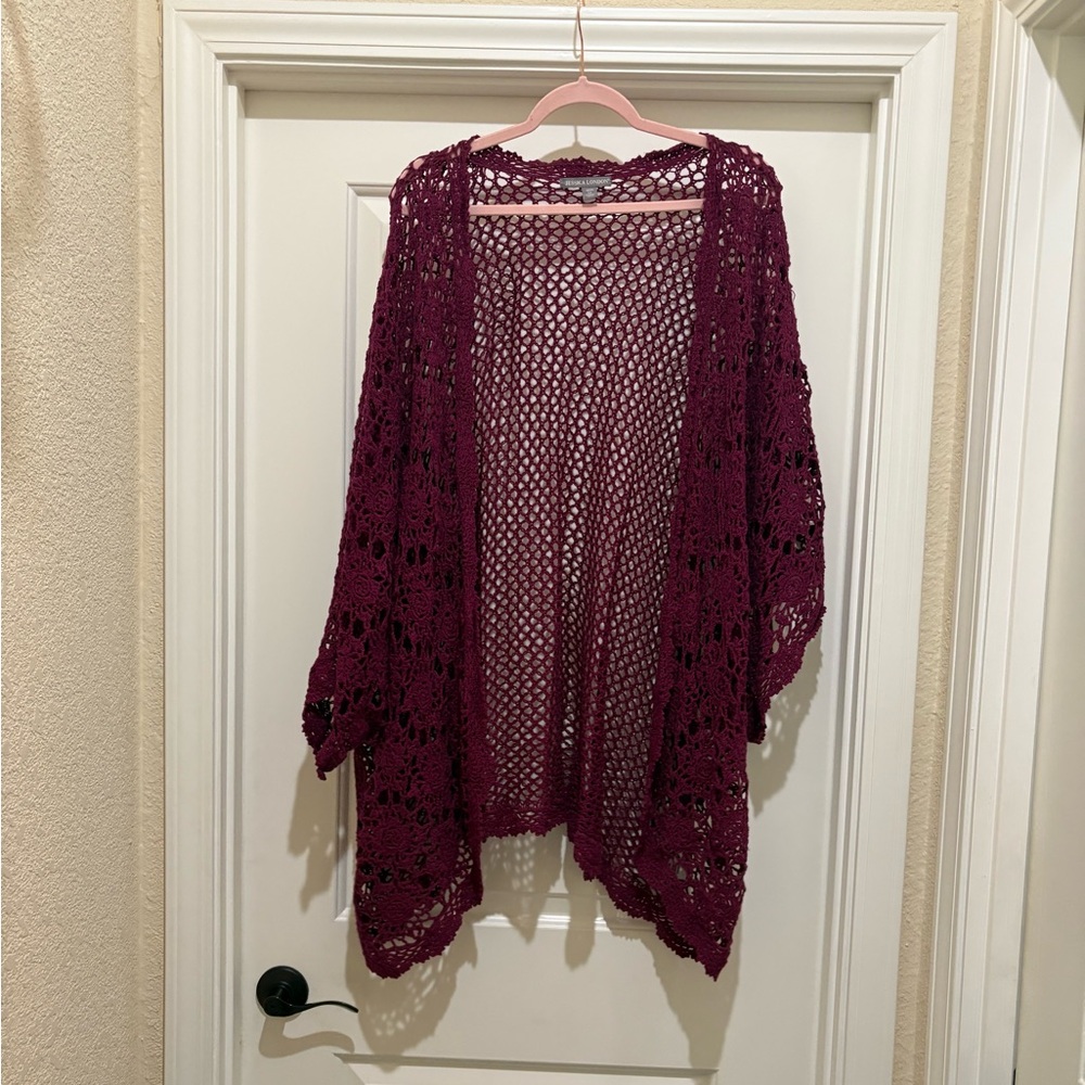 Jessica London Burgundy Crochet Cardigan